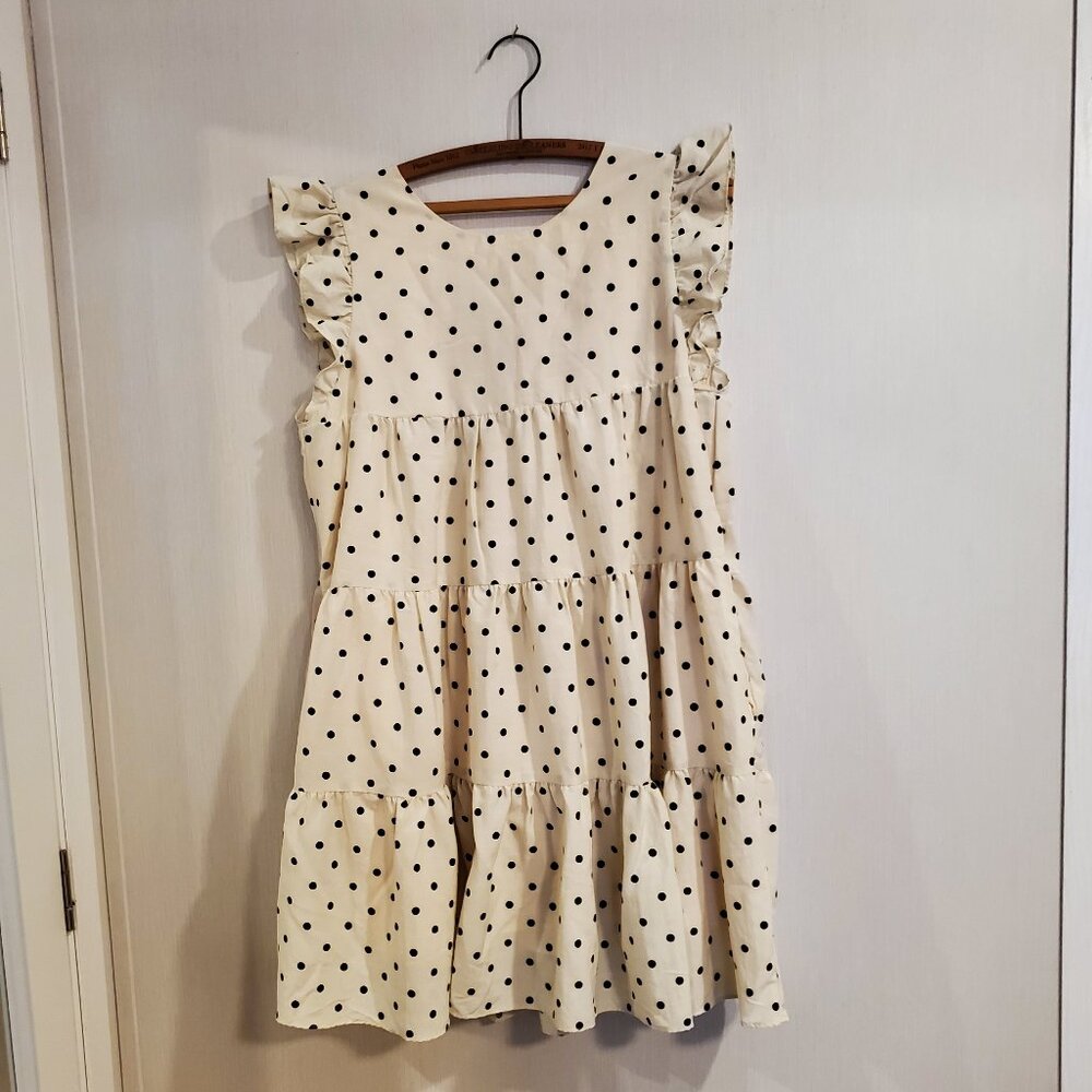 English Factory Women's Polka Dot Tiered Mini Dress, Beige, Size M
